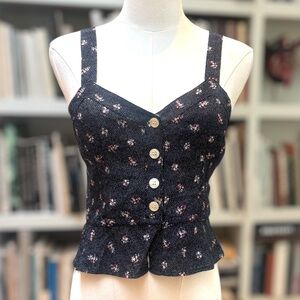 Rouje Rita Floral Button-Up Navy Tank